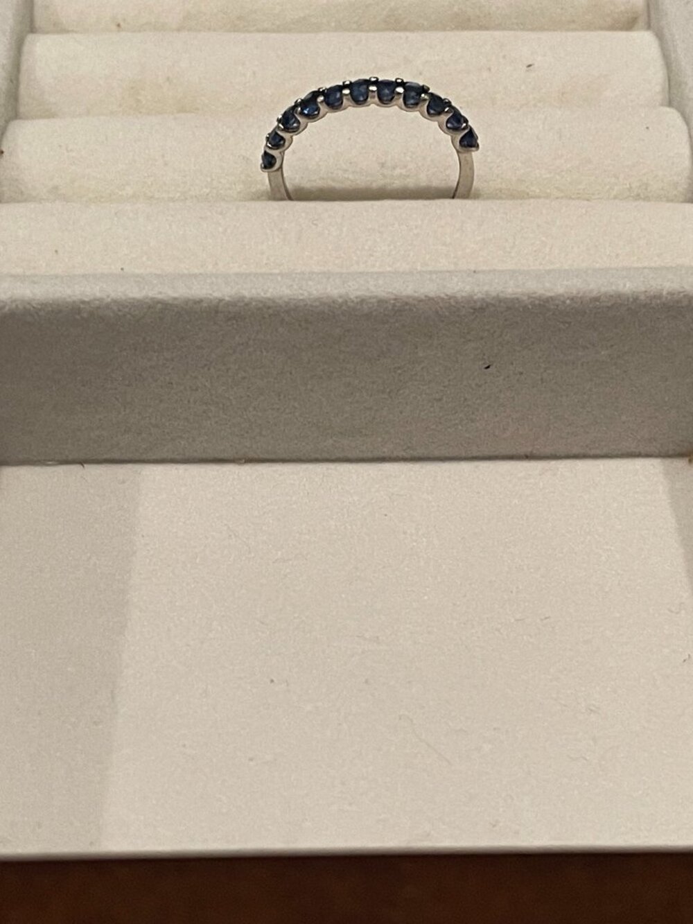 EFFY 18K White Gold Natural Blue Sapphire 0.94 CTW Half-Eternity Band Ring size